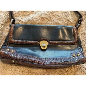 Brahmin Tuscan Black Croc Embossed Leather Purse Bag Flap Turn Lock " well used"